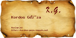 Kordos Géza névjegykártya